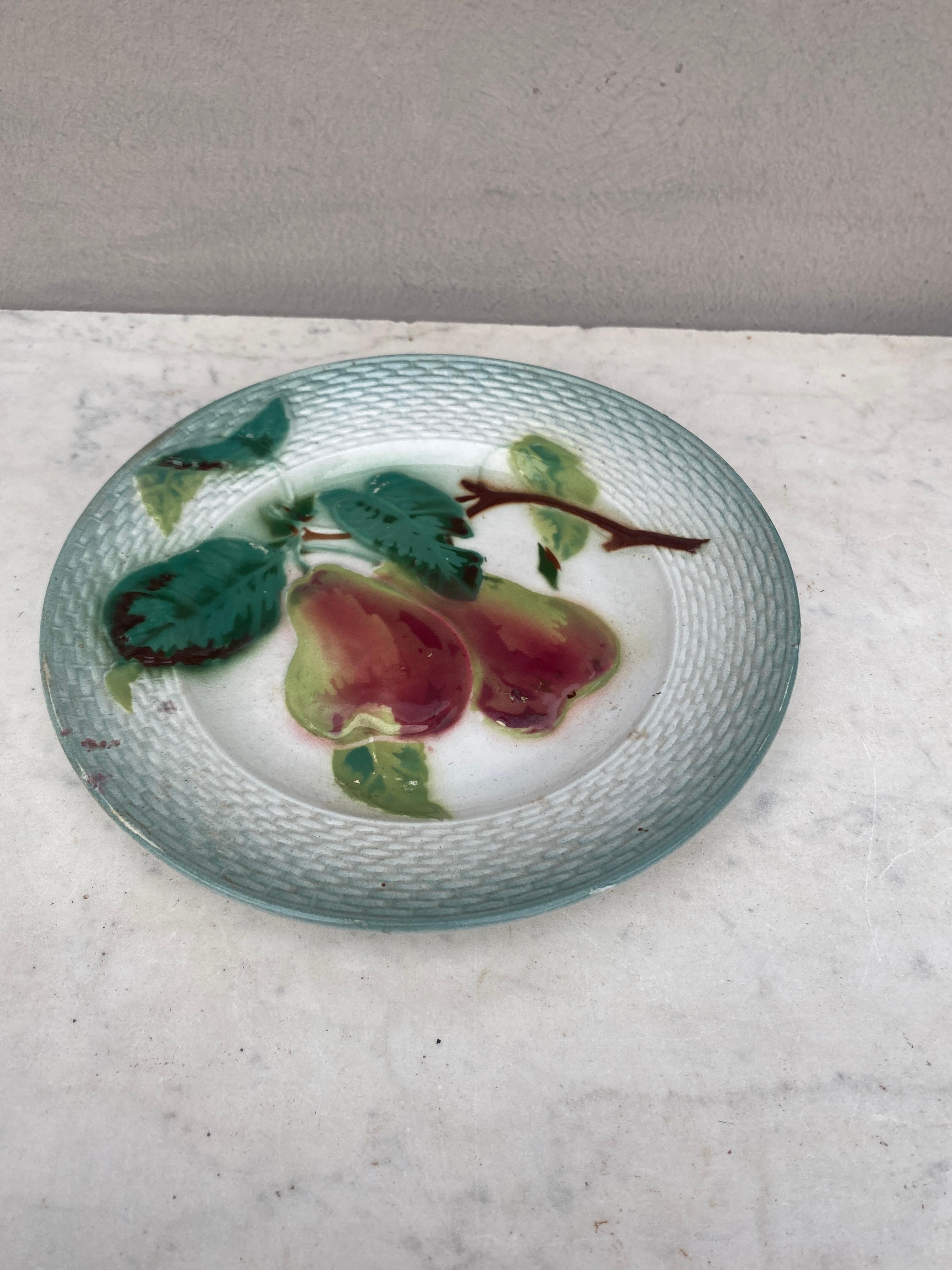French Majolica Pear Plate Saint Amand Circa 1920.