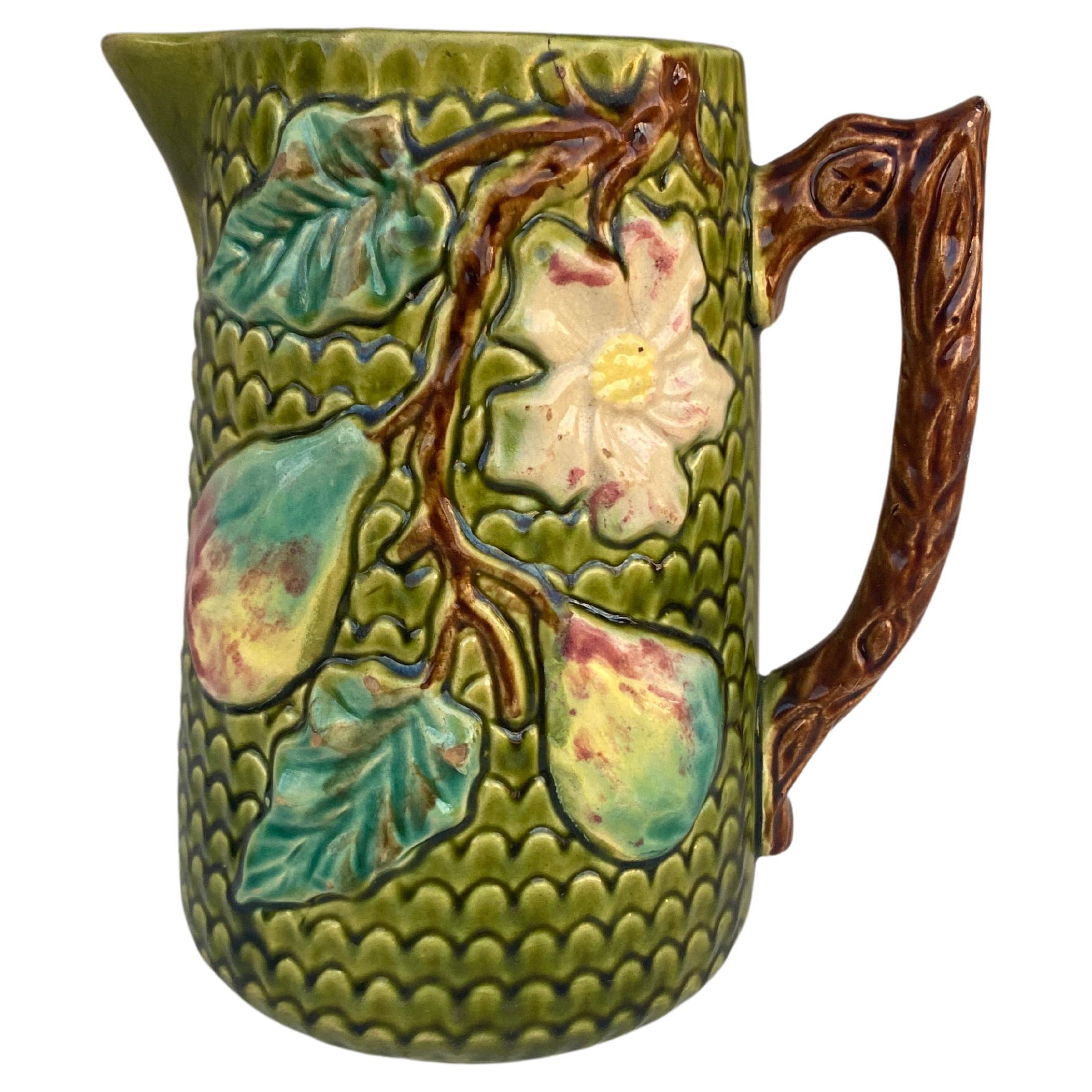 French Majolica pitcher with pears Orchies, circa 1890.

