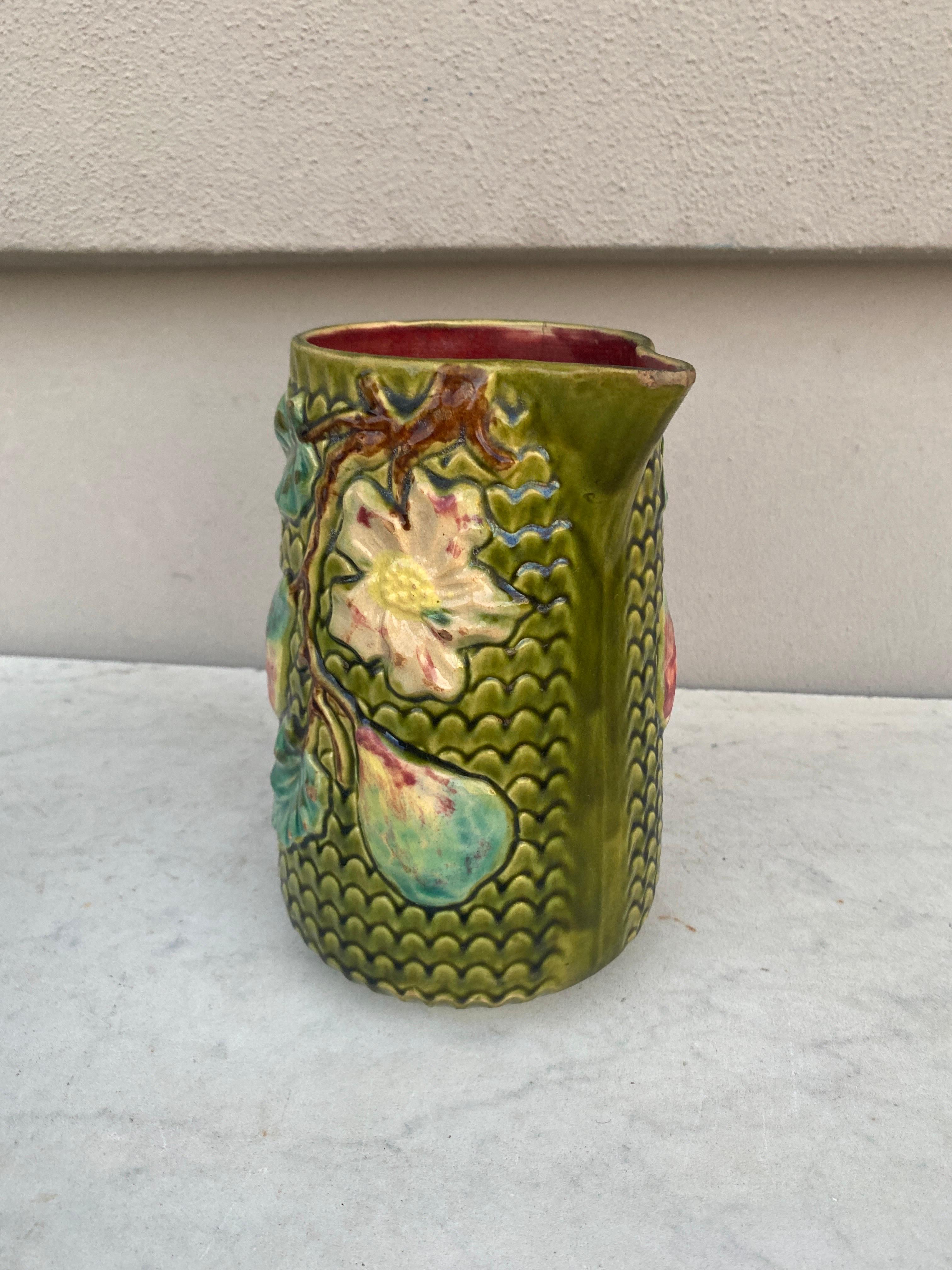 Country French Majolica Pears Pitcher Orchies, circa 1890 For Sale