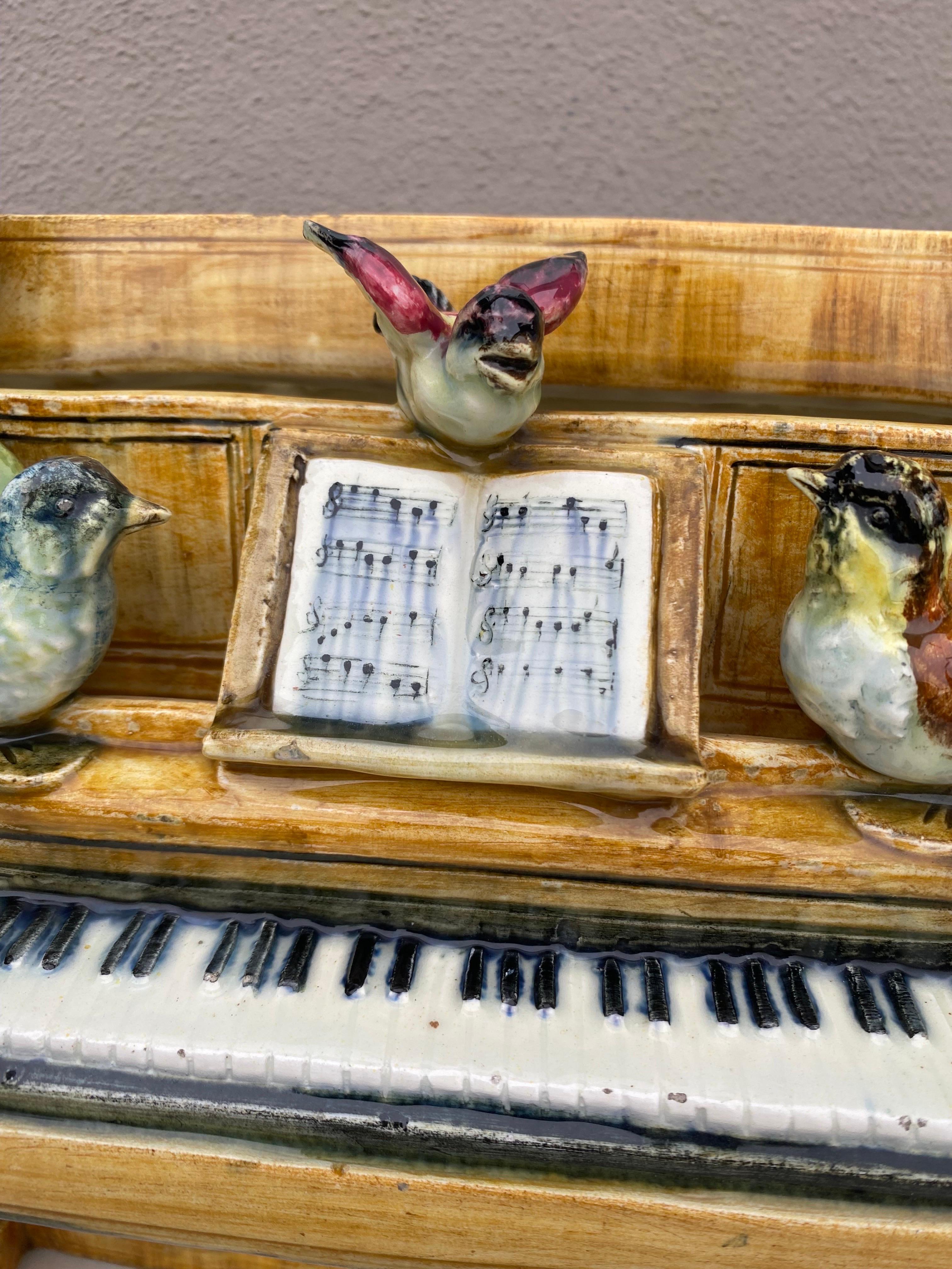 Ceramic French Majolica Piano with Birds Vase Delphin Massier, circa 1890