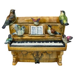 French Majolica Piano with Birds Vase Delphin Massier, circa 1890