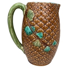 French Majolica Pine Cone & Needles Pitcher Sarreguemines, circa 1870