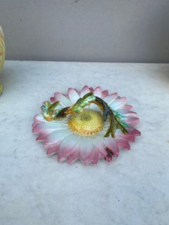 French Majolica Pink Daisy Basket Delphin Massier, circa 1890