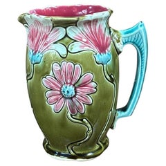 French Majolica Pink Daisy Pitcher Fives Lille, circa 1900