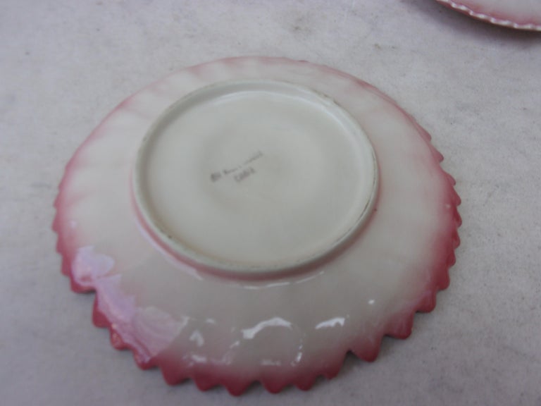 Mid-Century Modern French Majolica Pink Daisy Plate, circa 1950 For Sale