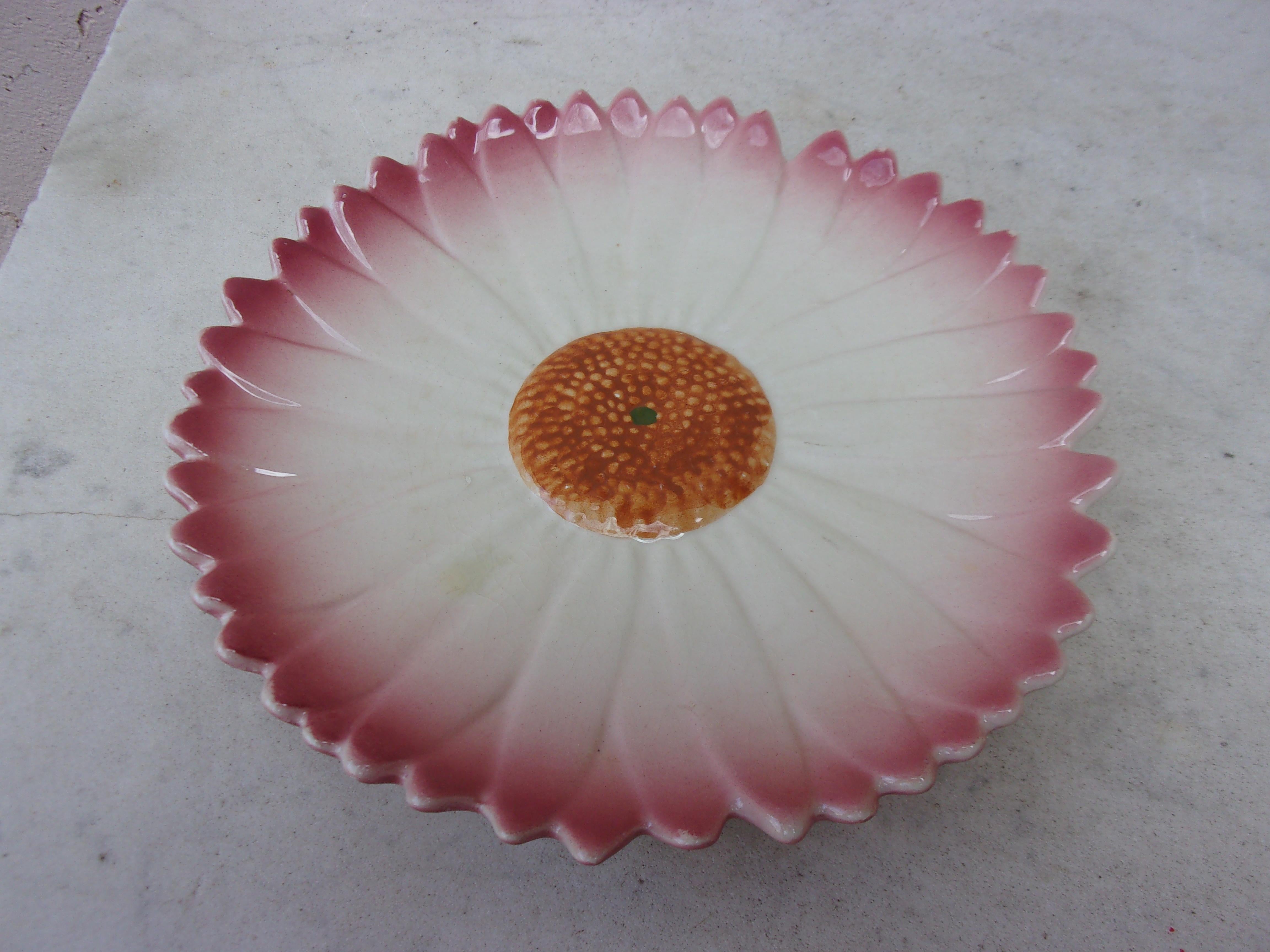 French Majolica Pink Daisy Plate, circa 1950 1