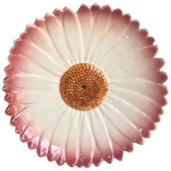 French Majolica Pink Daisy Plate, circa 1950