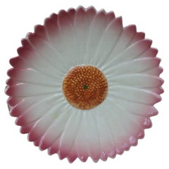 Vintage French Majolica Pink Daisy Plate, circa 1950