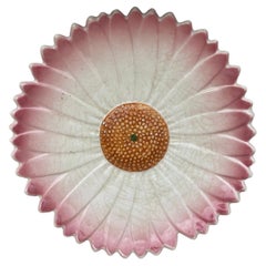 Vintage French Majolica Pink Daisy Plate Massier Style, Circa 1950