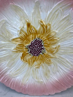 French Majolica Pink Daisy Plate Orchies, circa 1890