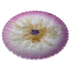 French Majolica Pink Daisy Plate Orchies, circa 1890