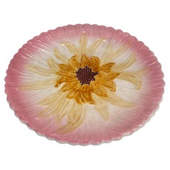 French Majolica Pink Daisy Plate Orchies, circa 1890