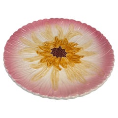 French Majolica Pink Daisy Plate Orchies, circa 1890
