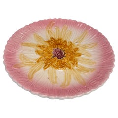 French Majolica Pink Daisy Plate Orchies, circa 1890