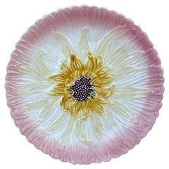French Majolica Pink Daisy Plate Orchies, circa 1890