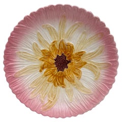French Majolica Pink Daisy Plate Orchies, circa 1890