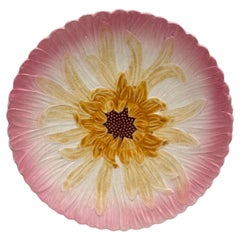 French Majolica Pink Daisy Plate Orchies, circa 1890