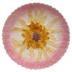 French Majolica Pink Daisy Plate Orchies, circa 1890