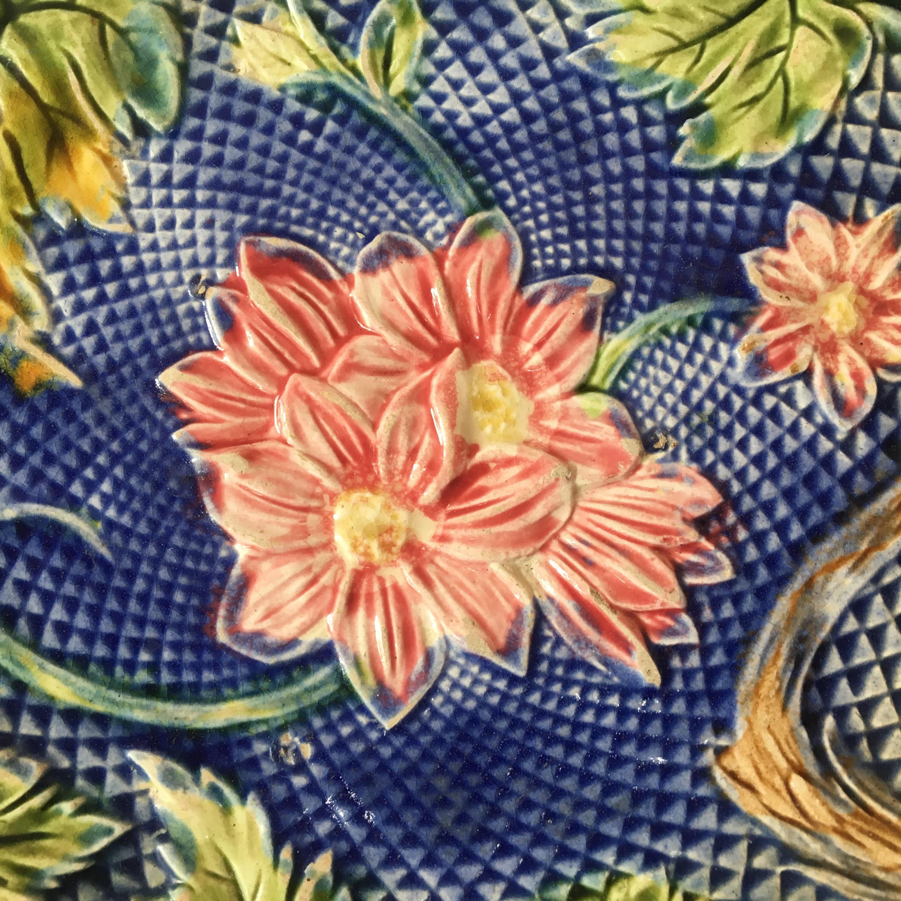 French Majolica Pink Flowers Salins, circa 1880 In Good Condition In Austin, TX