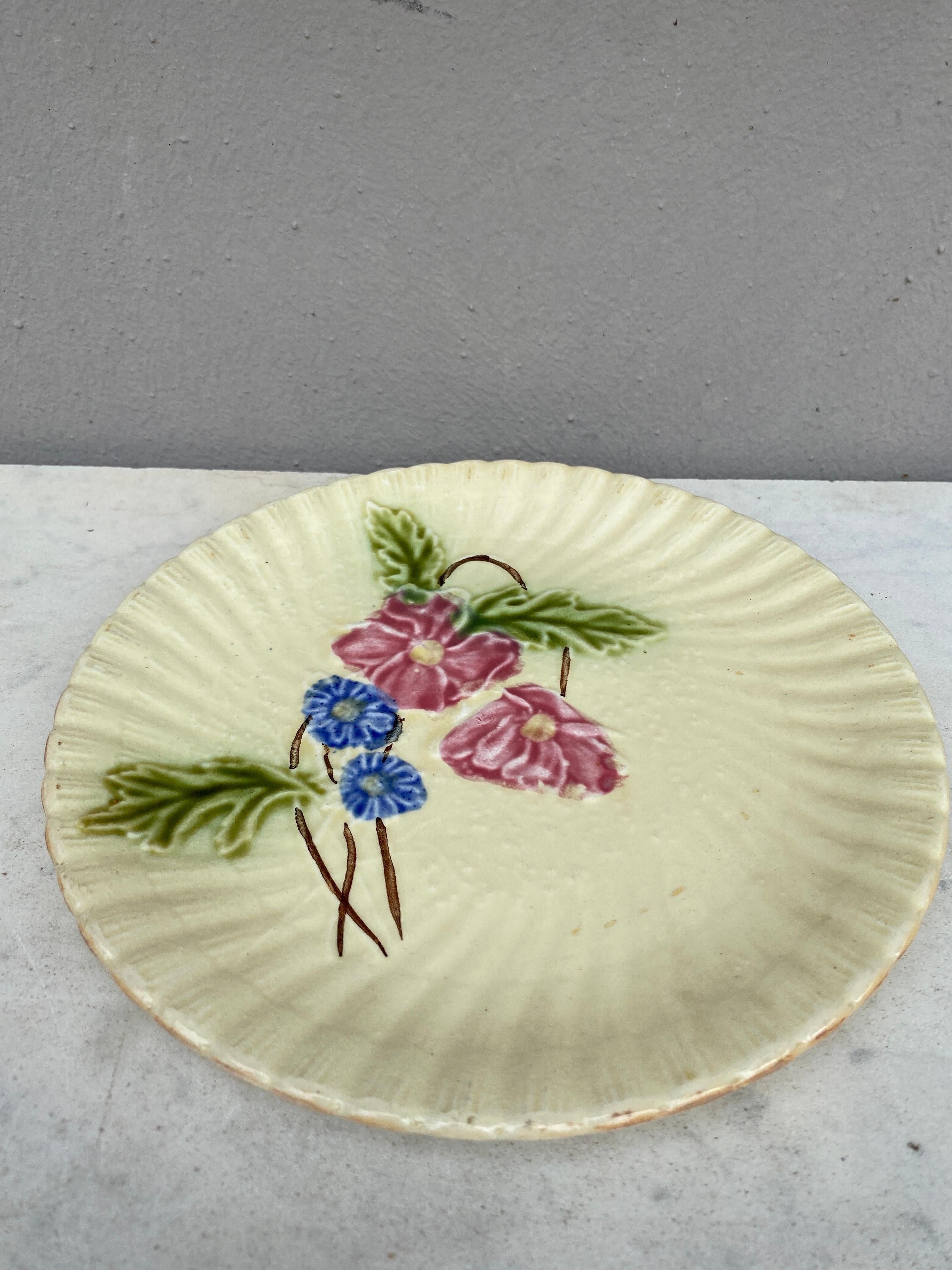 French Majolica Pink Flowers Salins, circa 1890.