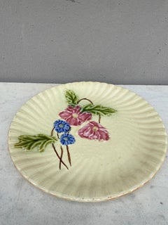 French Majolica Pink Flowers Salins, circa 1890