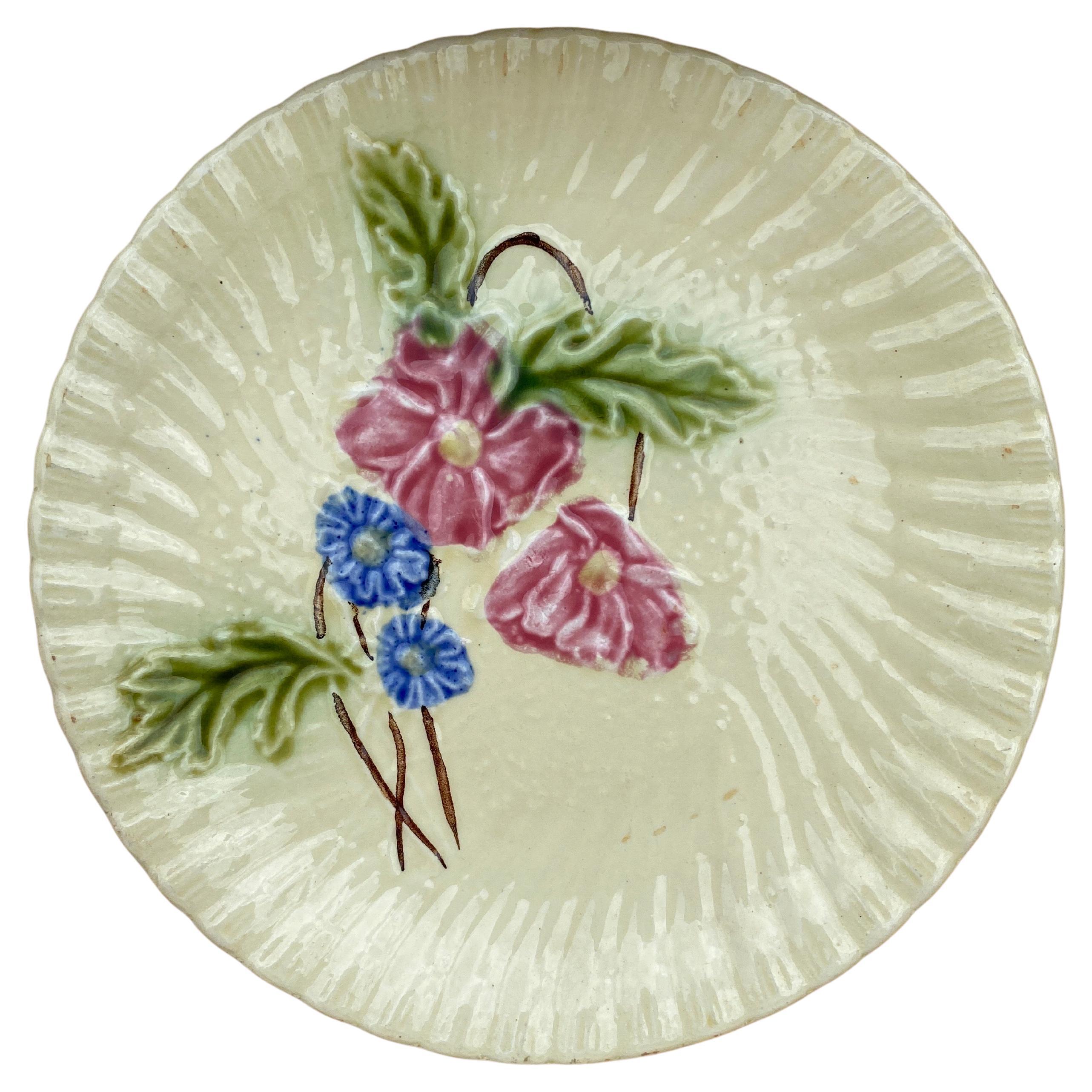 Victorian French Majolica Pink Flowers Salins, circa 1890 For Sale