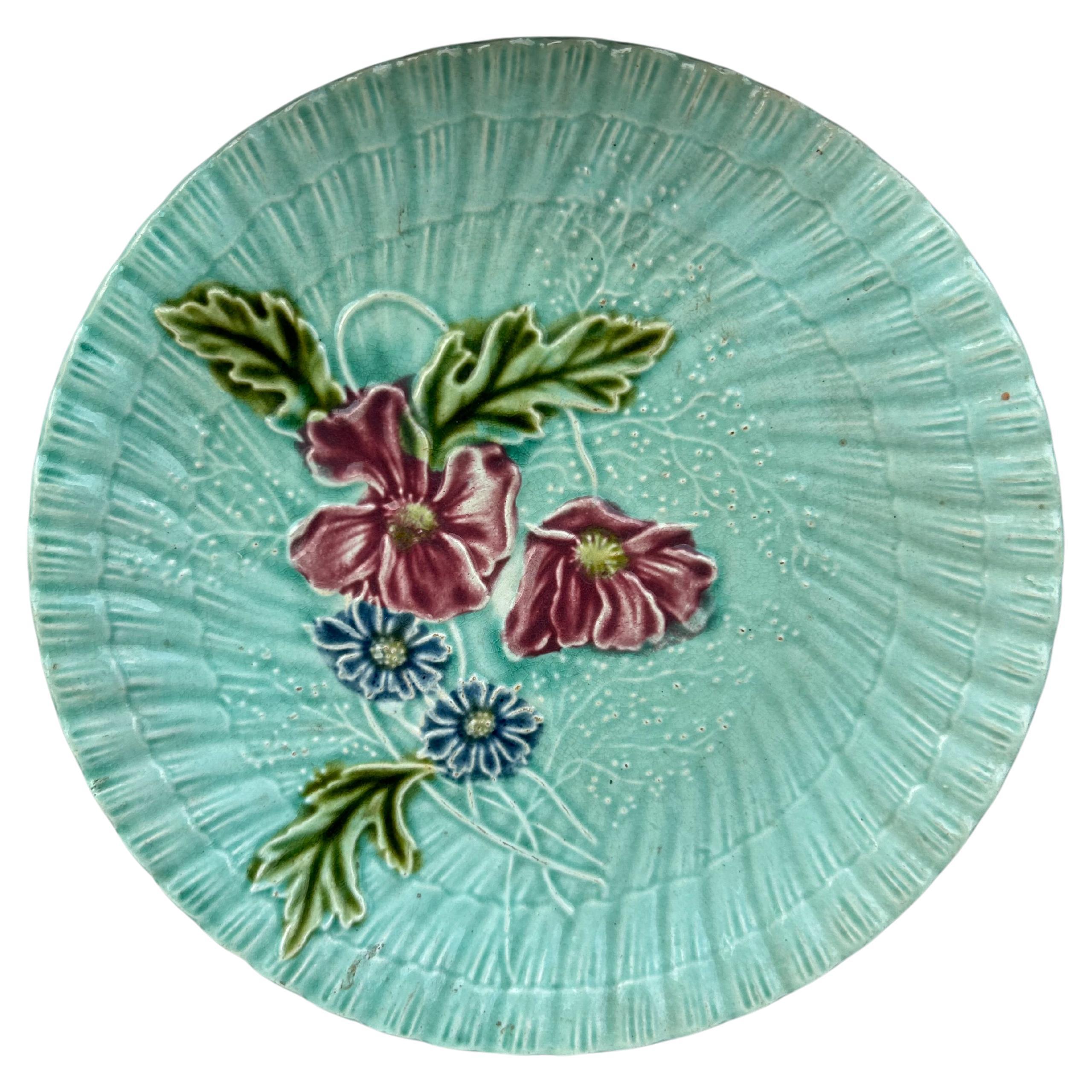 French Majolica Pink Flowers Salins, circa 1890 For Sale