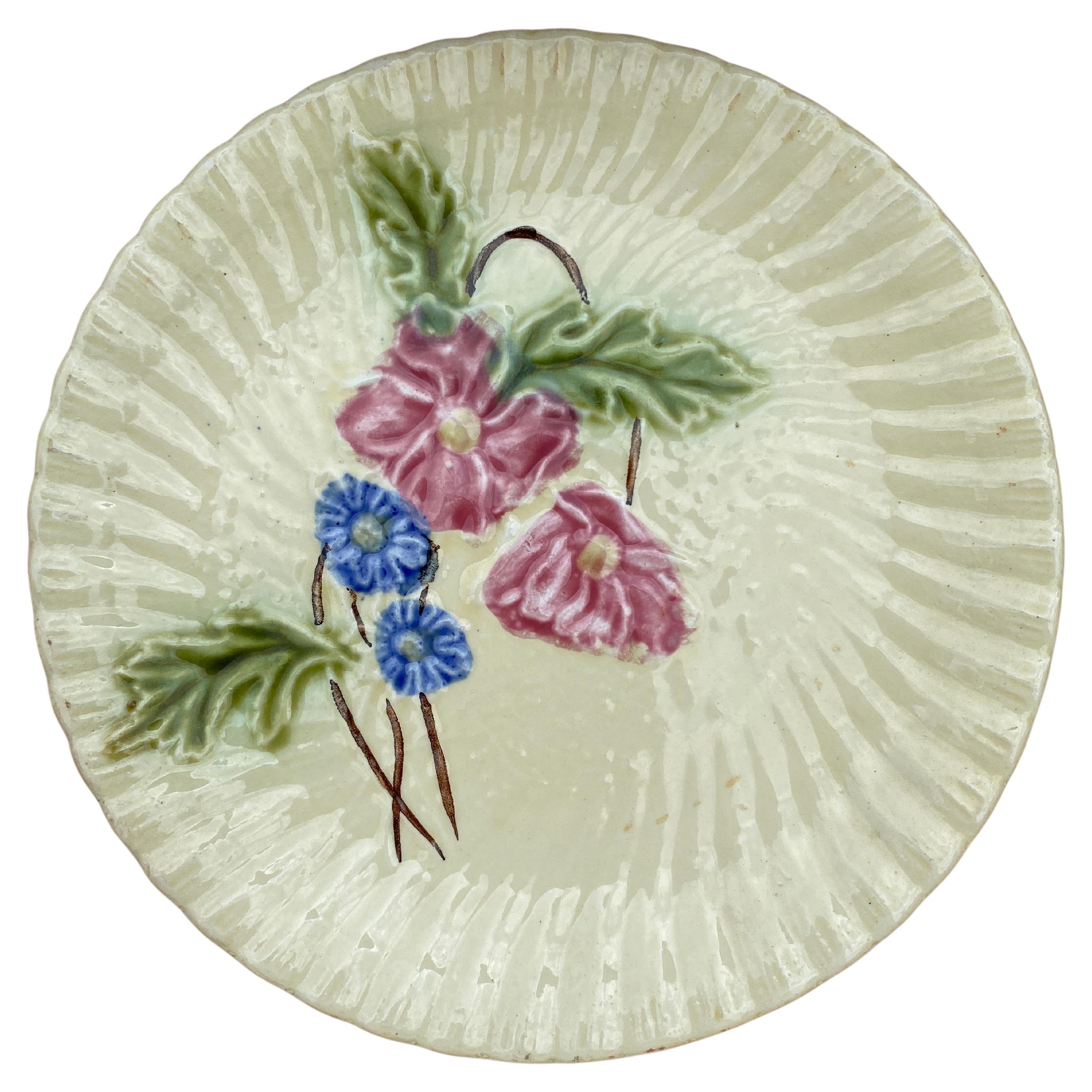 French Majolica Pink Flowers Salins, circa 1890 For Sale
