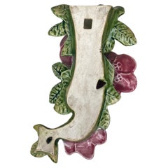 French Majolica Pink Flowers Wall Pocket Fives Lille, circa 1890