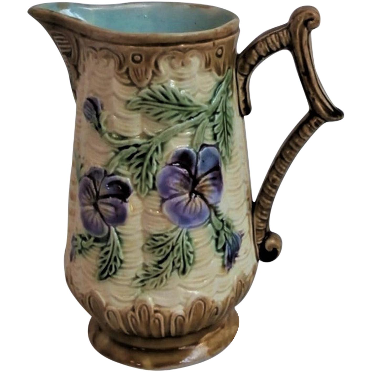 French Majolica Pitcher Orchies, circa 1890