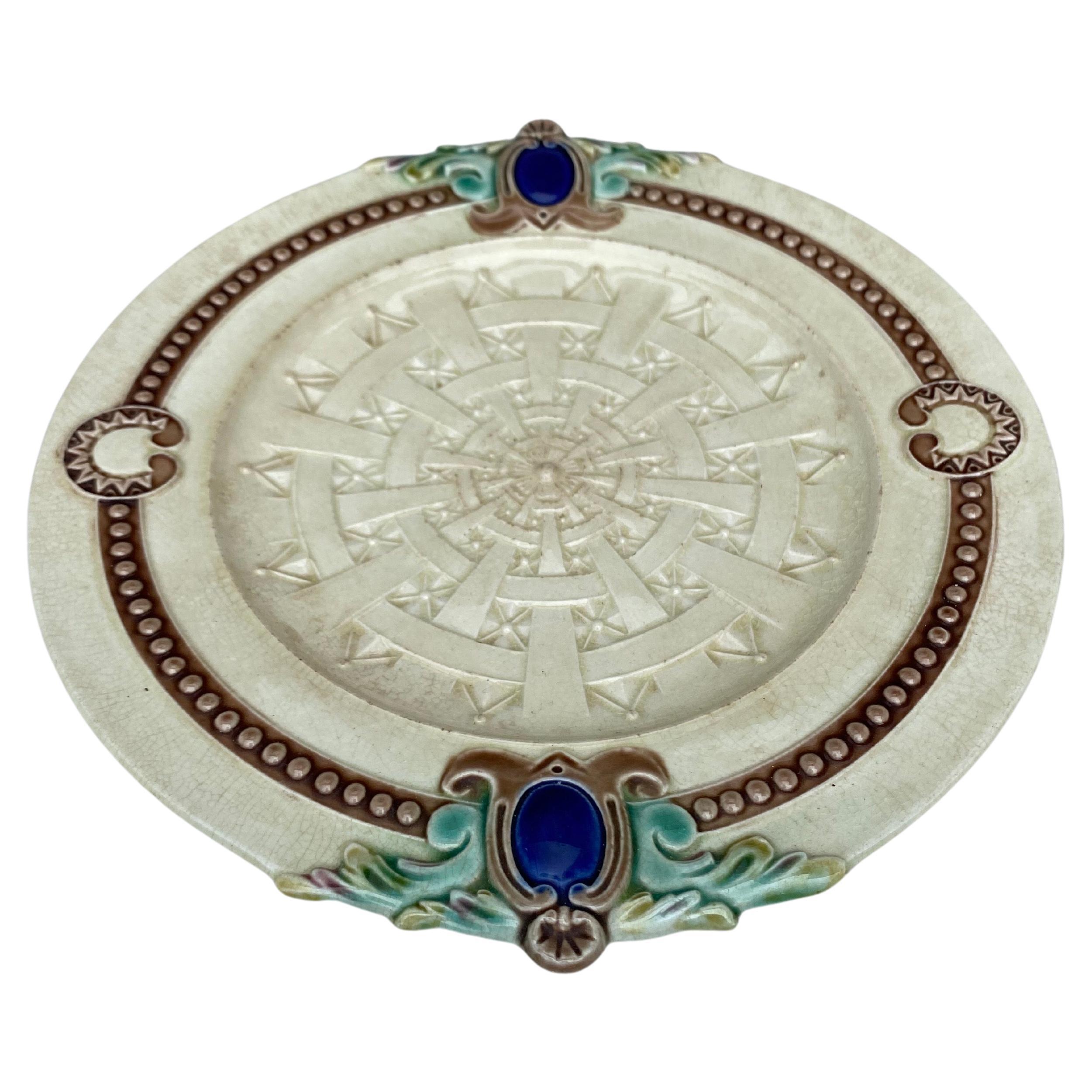 French Majolica plate with a geometrical pattern circa 1890.