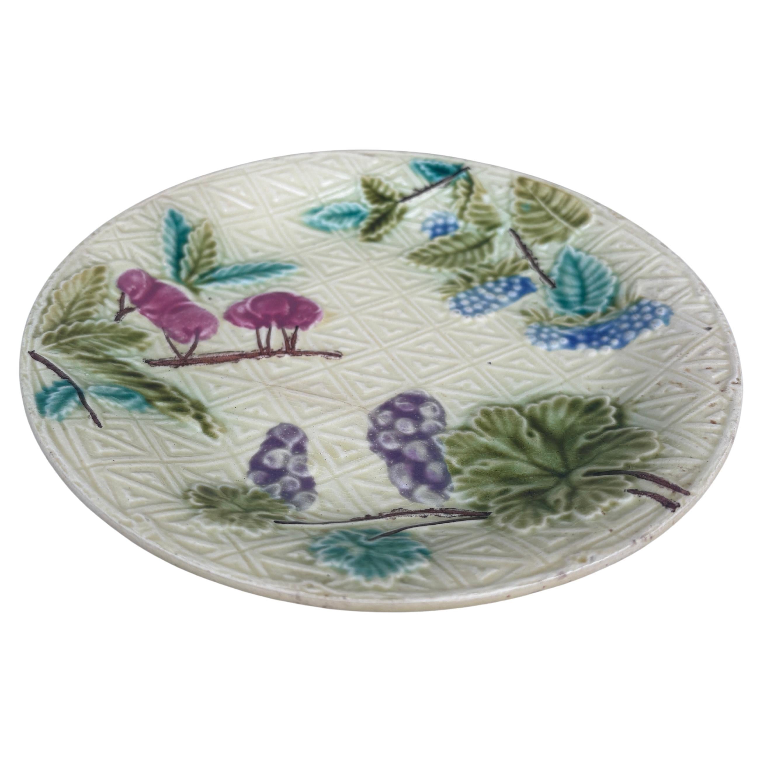 Französischer Majolikateller Früchte Salins, um 1890 (Land) im Angebot