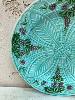 French Majolica Plate Grapes Salins, circa 1890