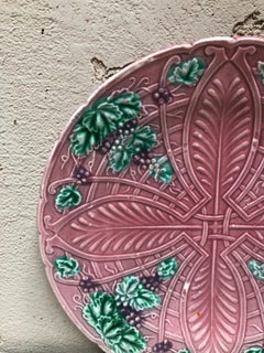 French Majolica Plate Grapes Salins, circa 1890
