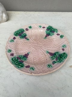 French Majolica Plate Grapes Salins, circa 1890
