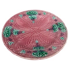 French Majolica Plate Grapes Salins, circa 1890