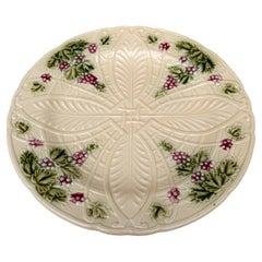 French Majolica Plate Grapes Salins, circa 1890