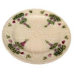 French Majolica Plate Grapes Salins, circa 1890