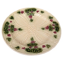 French Majolica Plate Grapes Salins, circa 1890