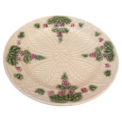 French Majolica Plate Grapes Salins, circa 1890