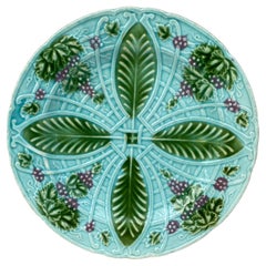 French Majolica Plate Grapes Salins, circa 1890