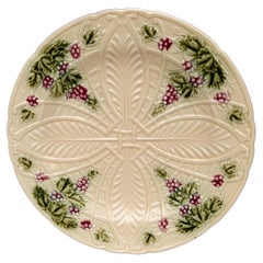 French Majolica Plate Grapes Salins, circa 1890