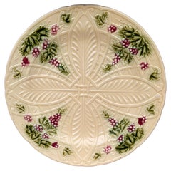 French Majolica Plate Grapes Salins, circa 1890