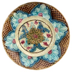 Französischer Majolika-Teller aus Onnaing, um 1890