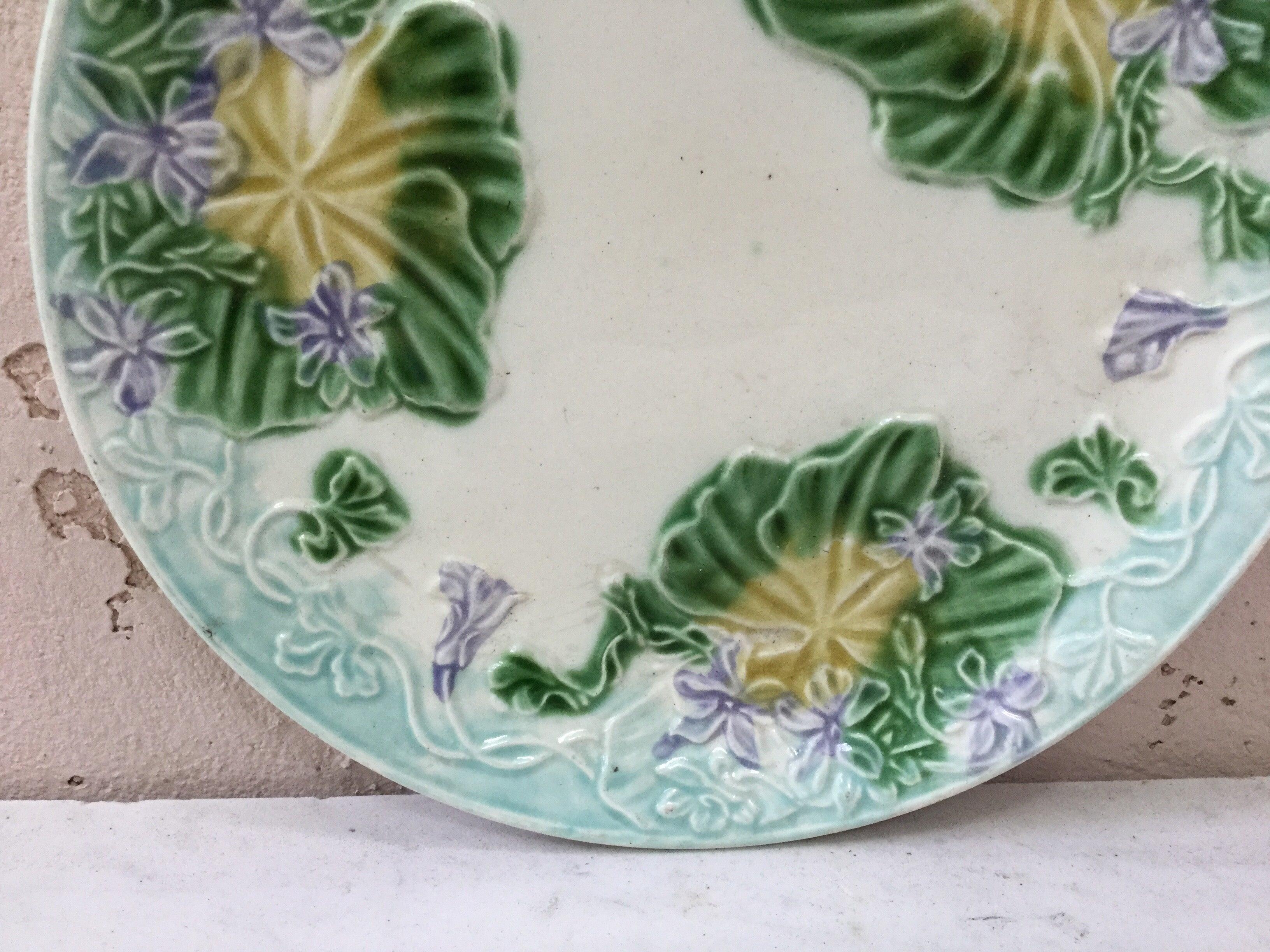 Country French Majolica Plate Violets Salins, circa 1890