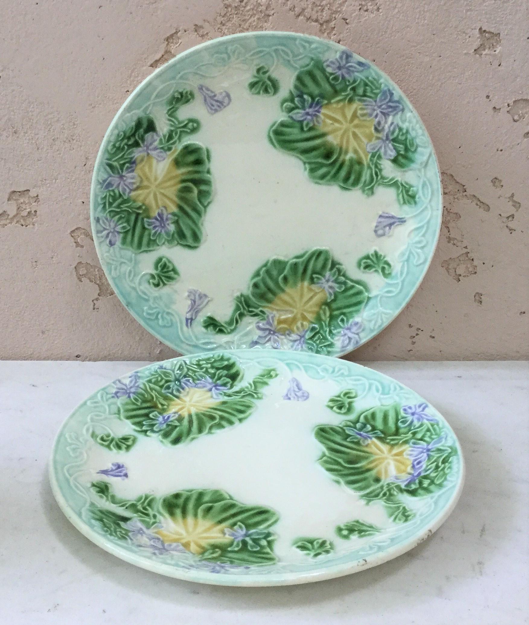 Late 19th Century French Majolica Plate Violets Salins, circa 1890