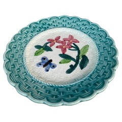 French Majolica Plate with Flowers & Butterfly, Circa 1900