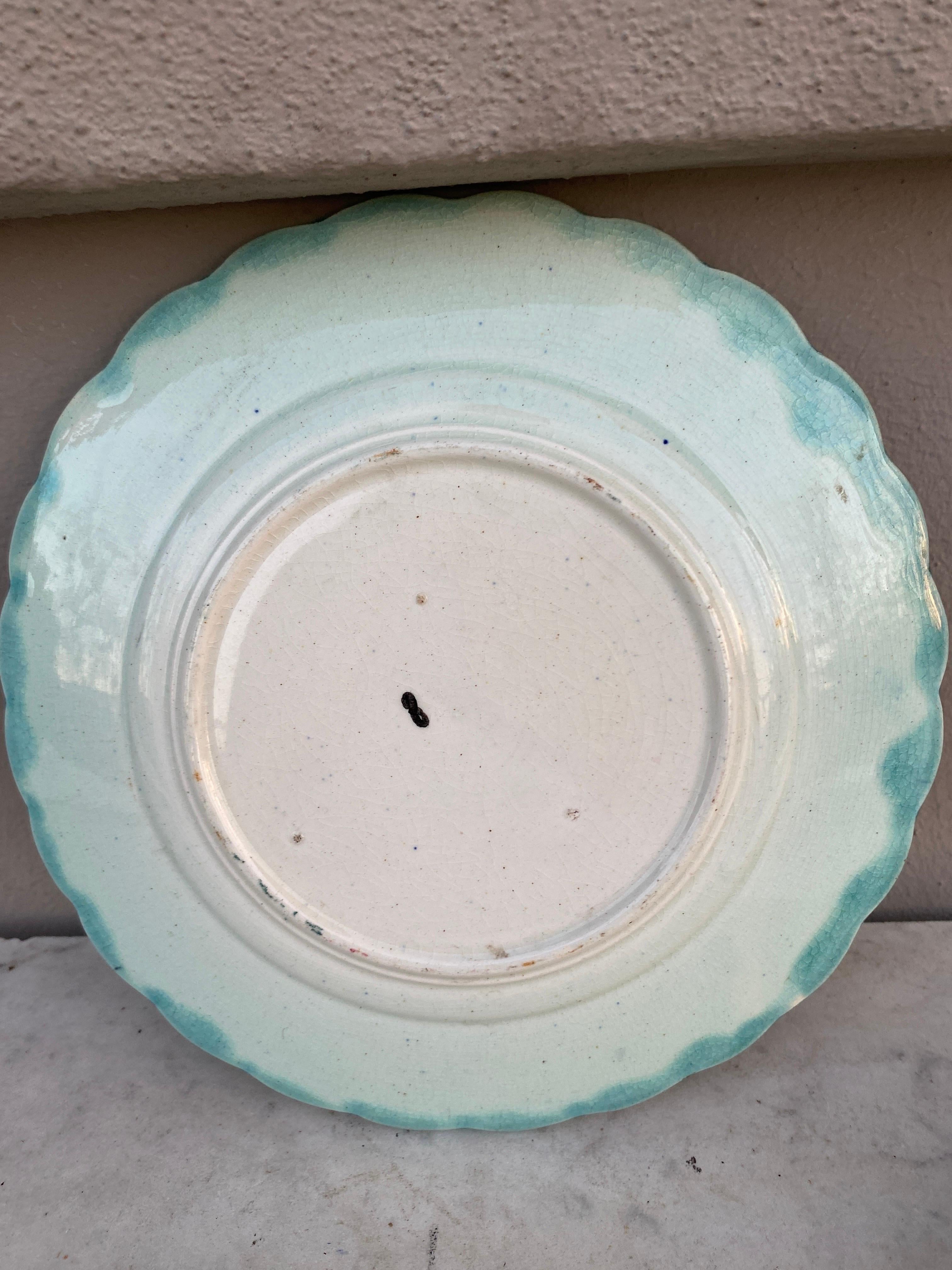 French Majolica Plate with Flowers & Butterfly, Circa 1900 In Good Condition For Sale In Austin, TX