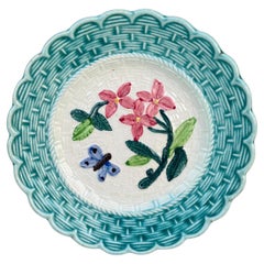French Majolica Plate with Flowers & Butterfly, Circa 1900