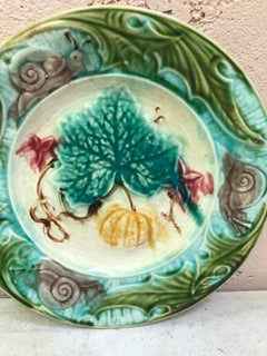 French Majolica Plate with Pumpkin & Snail Onnaing, circa 1890